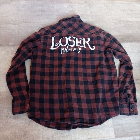 Loser Machine Company Flannel shirt Long Sleeve Mens M Red Black Plaid Checker - Picture 1 of 7
